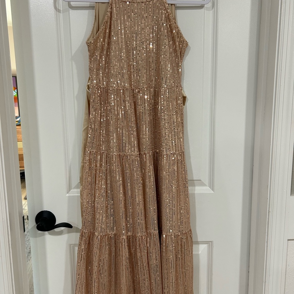 Grace Karin Sequin Dress in Cream and Gold
